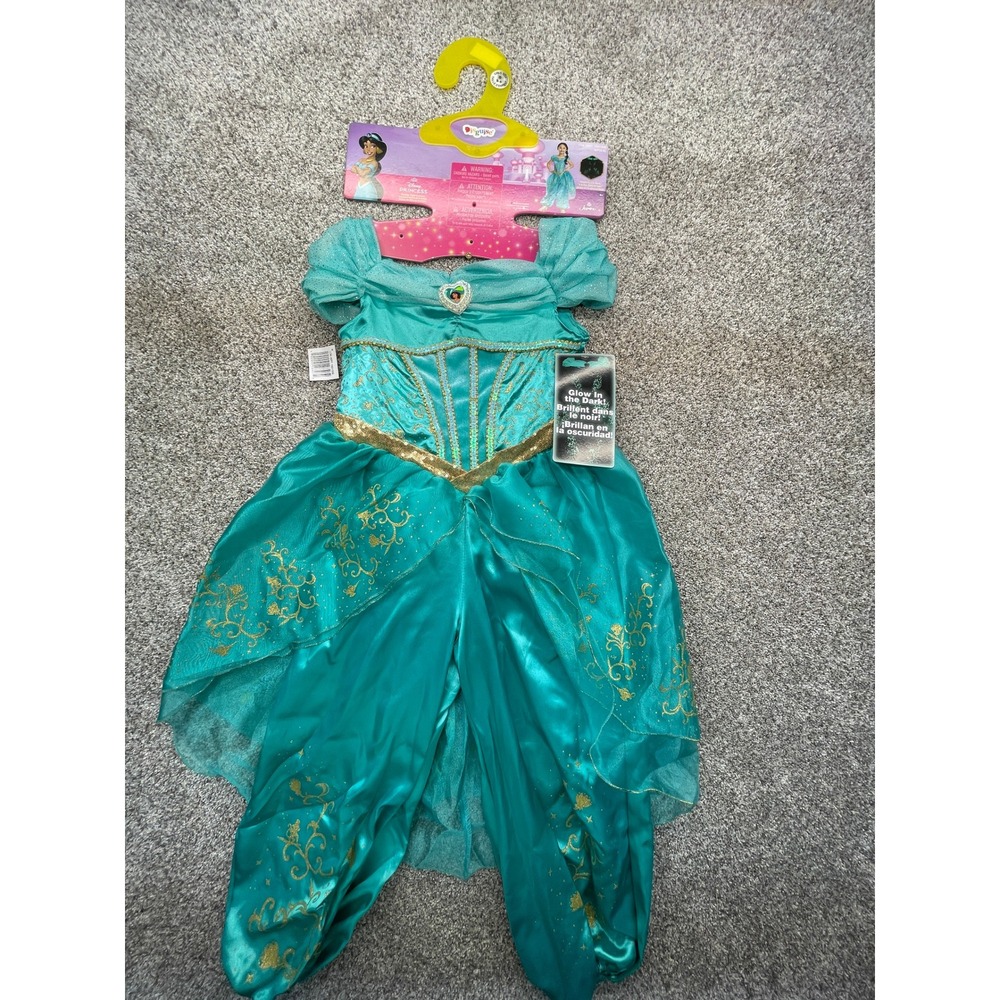 Disguise Jasmine Costume Child S 5-6 Teal NEW Glow in the Dark